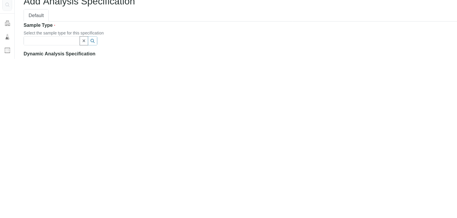 Add Analysis Specification form